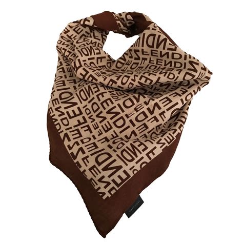 fendi silk scarf brown|Fendi vintage scarf.